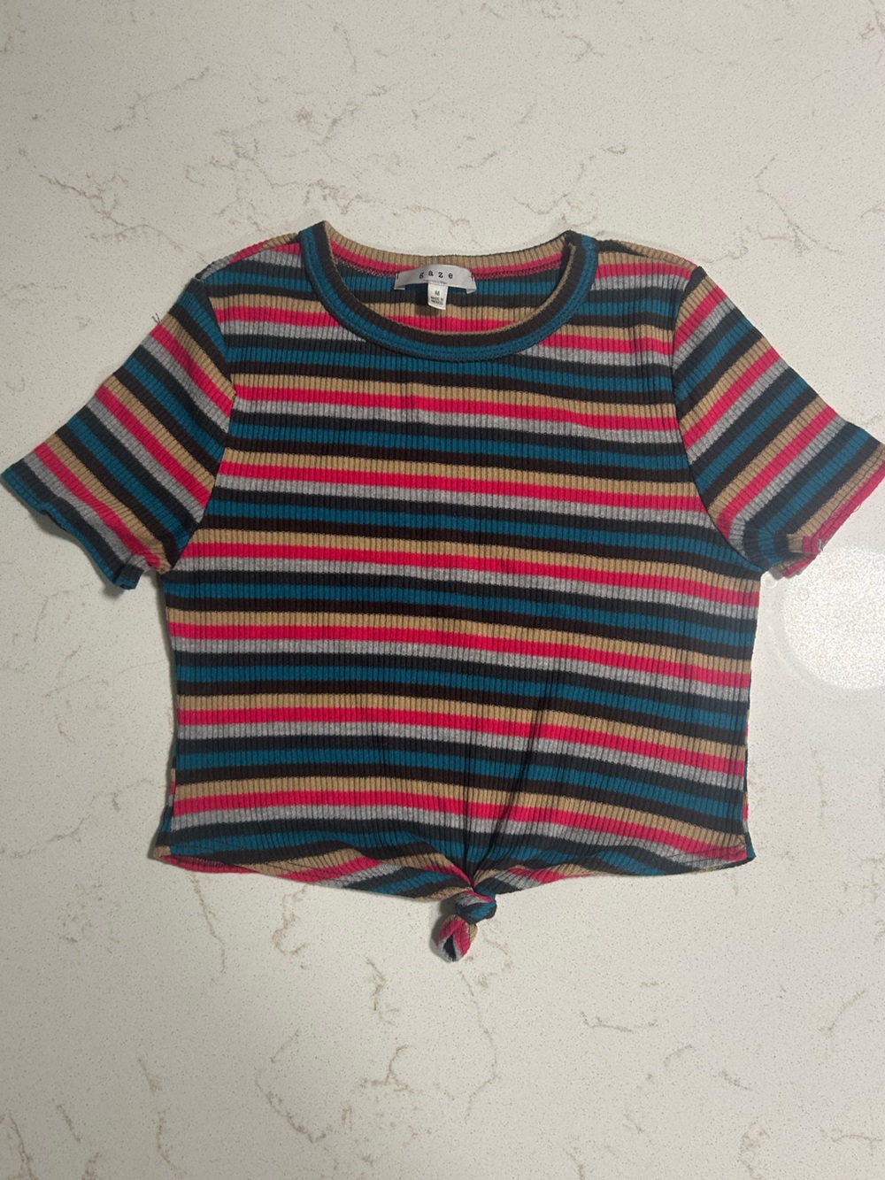 gaze Striped Tie-Front Crop Top in Black, Blue, Pink, Green, Cream